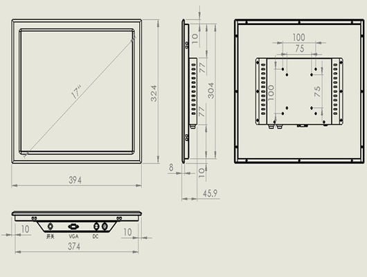HLZ-X170N 17 polegadas Industrial Panel Monitor Display Embedded Mural montado
