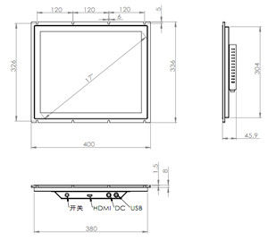 300cd/M2 Industrial Touch Screen Monitor 10 polegadas Display 24V DC Entrada de energia